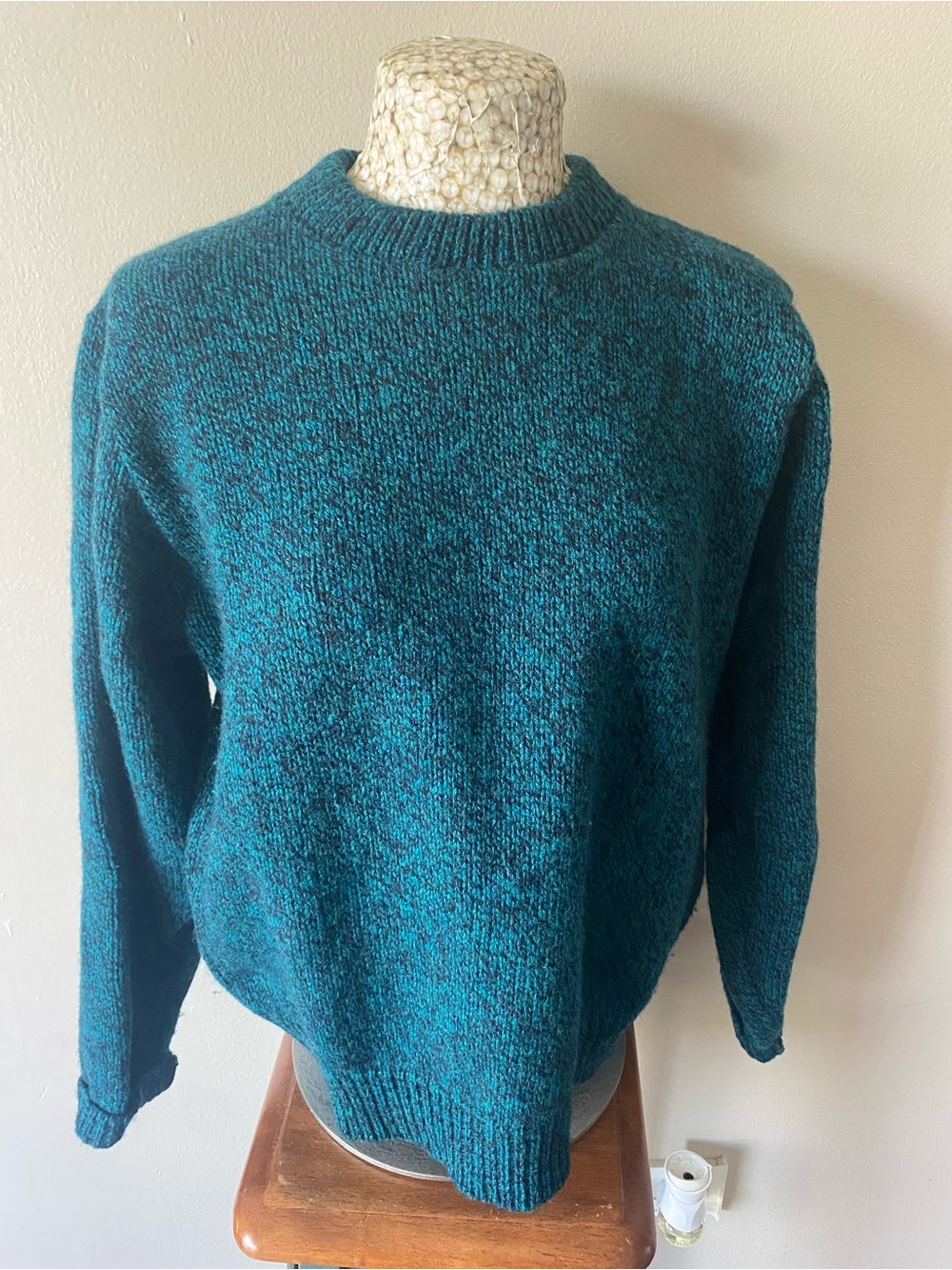 Vintage 90s Wool Teal Marled Crewneck Sweater
